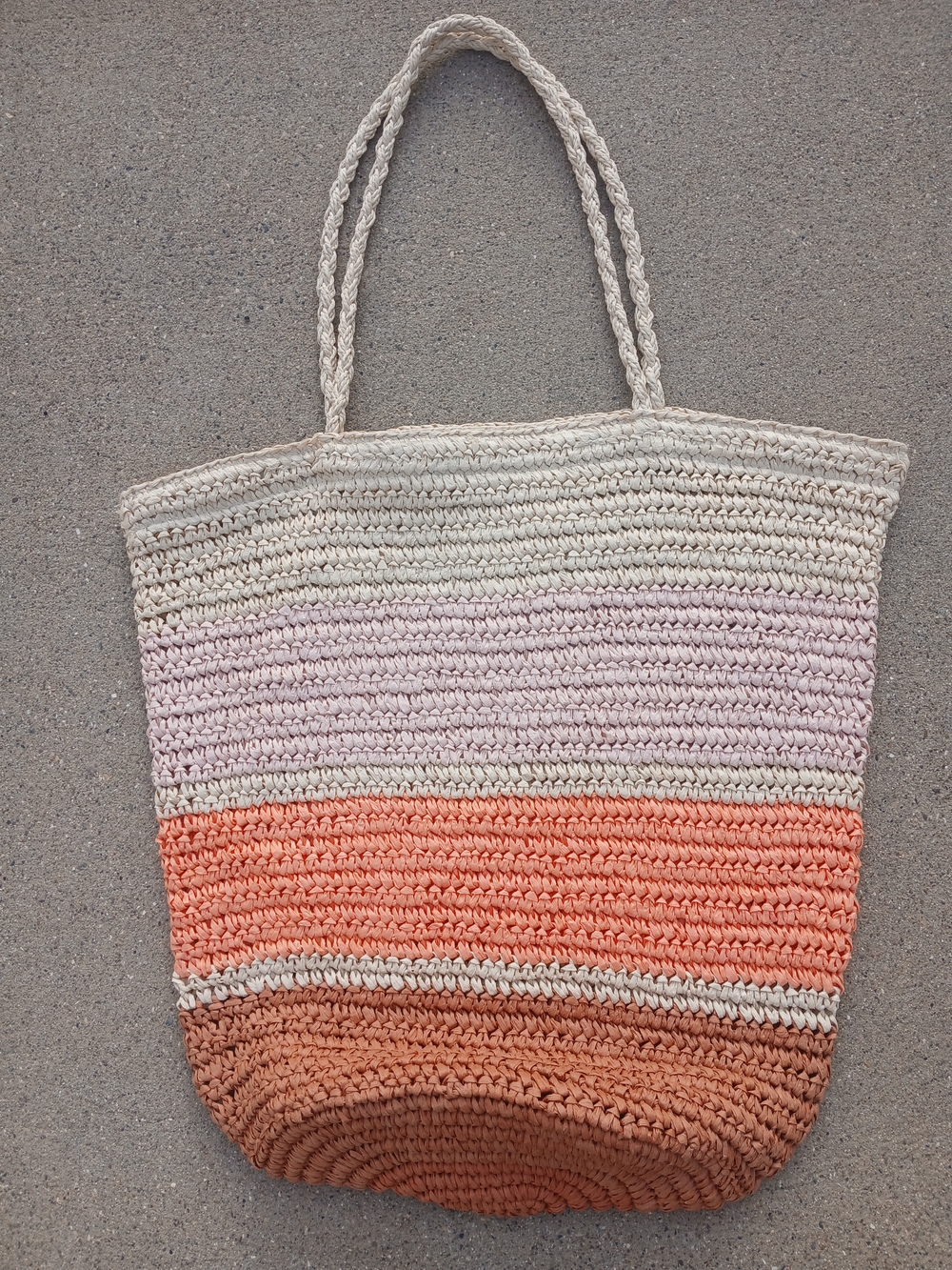 Handwoven Striped Tote Bag - Pink, Coral & Tan Oversize